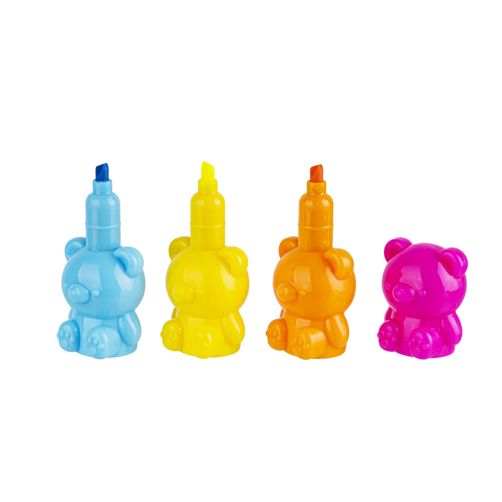 Glow Pop Set Evidenziatori per Bambini a Forma di Orsetto Componibili, 4 Colori Fluorescenti Impilabili