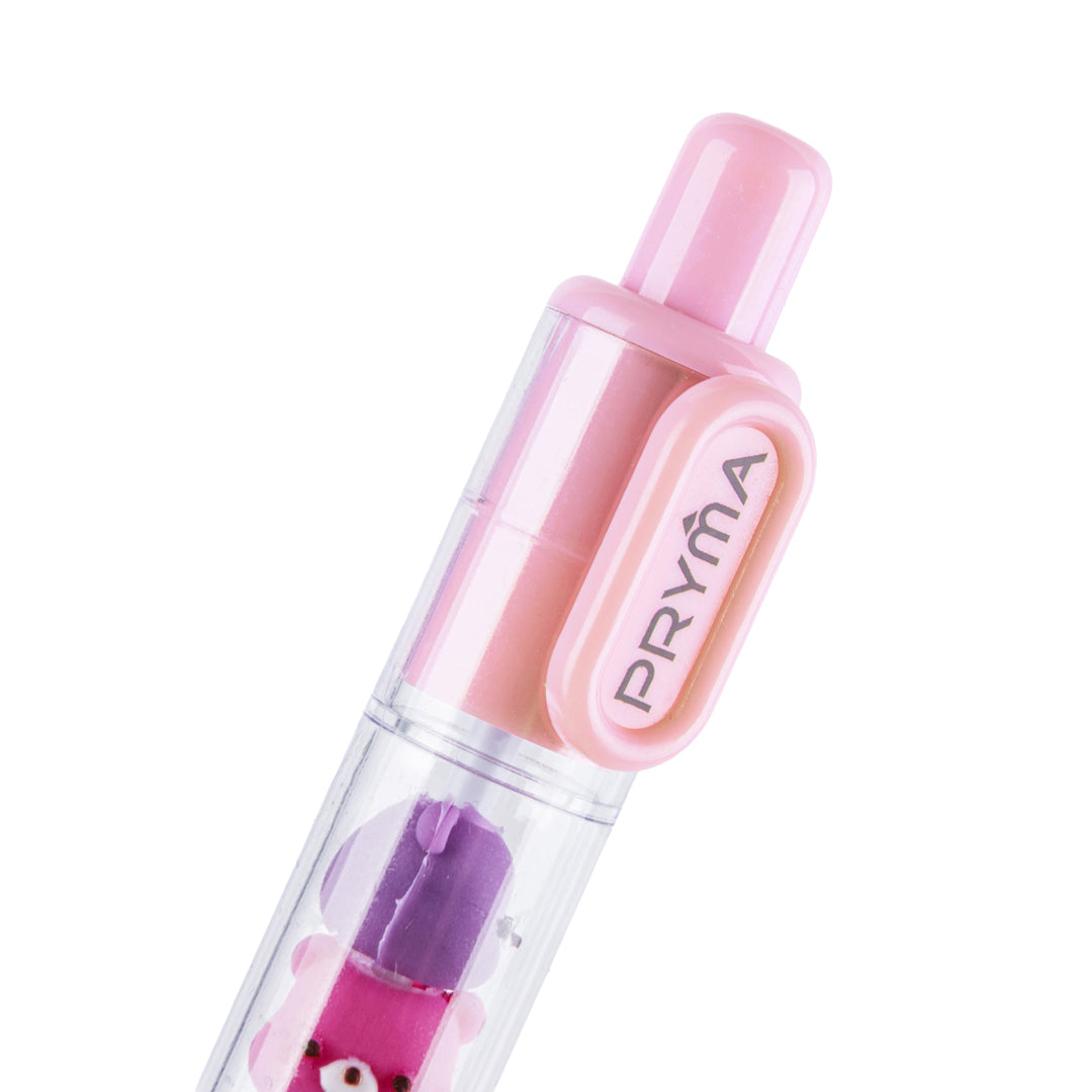 Penna a Sfera Retrattile Rosa Pastello con Dettagli Orsetti Multicolore, Punta Media 1.0 mm